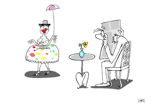 Cartoon: View (medium) by Pinella tagged sommer,cafe,aussicht,schirm,sonnenbrille