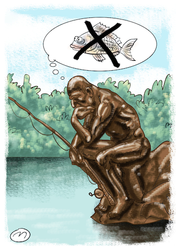 Cartoon: thinker (medium) by zule tagged thinker,auguste,rodin,fishing