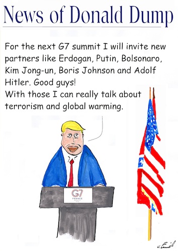Cartoon: Donald Dump next G7 summit (medium) by Stefan von Emmerich tagged doland,trump,putin,erdogan,adolf,hitler,boris,johnson,g7,terrorismus,klima,erwärmung