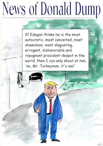 Cartoon: Dump teaches Erdogan (medium) by Stefan von Emmerich tagged donald,trump,political,cartoon,erdogan,earhead,shit