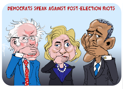 Cartoon: 3 Silent Democrats (medium) by NEM0 tagged democrat,democracy,hillary,clinton,bernie,sanders,barak,obama,trump,protests,riots,nemo,nem0,democrat,democracy,hillary,clinton,bernie,sanders,barak,obama,trump,protests,riots,nemo,nem0