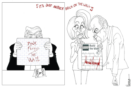 Cartoon: Another Brick on the Wall (medium) by NEM0 tagged us,usa,walls,pink,floyd,lego,trump,pelosi,schumer,another,brick,on,the,wall,border,crisis,migrant,migrants,migration,immigrant,illegal,aliens,government,shutdown,nemo,nem0,us,usa,walls,pink,floyd,lego,trump,pelosi,schumer,another,brick,on,the,wall,border,crisis,migrant,migrants,migration,immigrant,illegal,aliens,government,shutdown,nemo,nem0