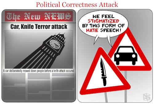 Cartoon: Car Knife Attack (medium) by NEM0 tagged media,political,correctness,uk,london,westminster,parliament,bridge,car,knife,attack,terror,terrorism,religion,extremist,radical,isis,media,political,correctness,uk,london,westminster,parliament,bridge,car,knife,attack,terror,terrorism,religion,extremist,radical,isis