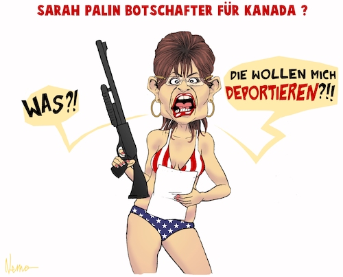 Cartoon: Deportieren Sarah (medium) by NEM0 tagged sarah,palin,kanada,us,usa,trudeau,ottawa,alaska,bikini,badeanzug,schrotflinte,gewehre,flagge,deportieren,trump,nemo,nem0,sarah,palin,kanada,us,usa,trudeau,ottawa,alaska,bikini,badeanzug,schrotflinte,gewehre,flagge,deportieren,trump,nemo,nem0