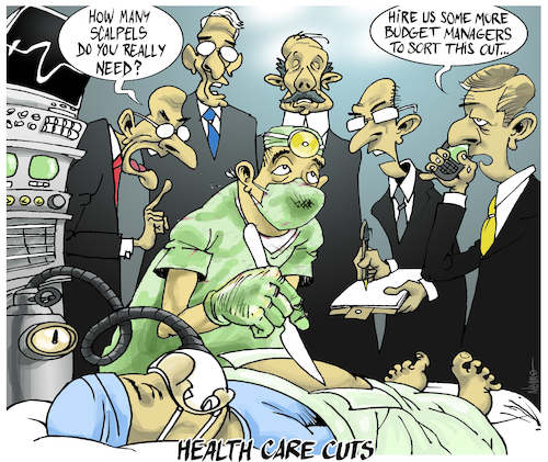 Cartoon: Health Care Cuts (medium) by NEM0 tagged dr,doc,med,medical,hospital,scalpel,surgery,surgeon,physician,doctor,cuts,budget,recession,aministrator,manager,management,health,care,dr,doc,med,medical,hospital,scalpel,surgery,surgeon,physician,doctor,cuts,budget,recession,aministrator,manager,management,health,care