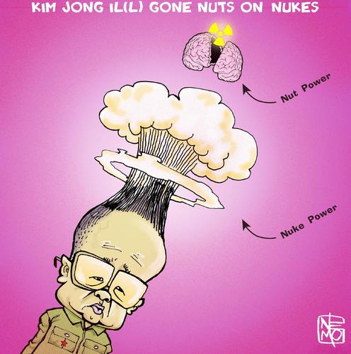 Cartoon: ILL Gone Nuts (medium) by NEM0 tagged army,atom,atomic,bomb,disarmament,dictator,dictature,kim,jong,il,militarism,missile,missiles,nemo,north,korea,nuke,nukes,nuclear,weapon,weapons,of,mass,destruction,totalitarism,wmd