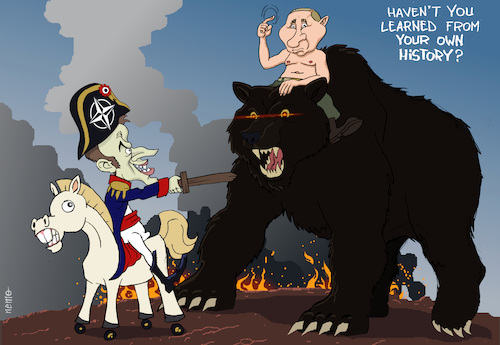 Cartoon: Macron Napoleon Versus Russia (medium) by NEM0 tagged us,usa,russia,ukraine,france,nato,north,atlantic,treaty,organisation,eu,europe,euro,sanctions,article,council,threat,alliance,automatic,response,macron,putin,bear,proxy,direct,war,conflict,cold,hot,weaponds,fund,troops,wwiii,imperialism,hyperimperialism,donbas,crimea,nemo,us,usa,russia,ukraine,france,nato,north,atlantic,treaty,organisation,eu,europe,euro,sanctions,article,council,threat,alliance,automatic,response,macron,putin,bear,proxy,direct,war,conflict,cold,hot,weaponds,fund,troops,wwiii,imperialism,hyperimperialism,donbas,crimea,nemo