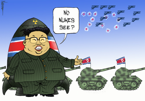 Cartoon: North Korea Parade (medium) by NEM0 tagged noko,north,korea,peninsula,70,years,anniversary,korean,nukes,military,parade,tanks,fireworks,asia,reunification,nuclear,deal,denuclearisation,kim,jong,un,first,chairman,nem0,nemo,noko,north,korea,peninsula,70,years,anniversary,korean,nukes,military,parade,tanks,fireworks,asia,reunification,nuclear,deal,denuclearisation,kim,jong,un,first,chairman,nem0,nemo