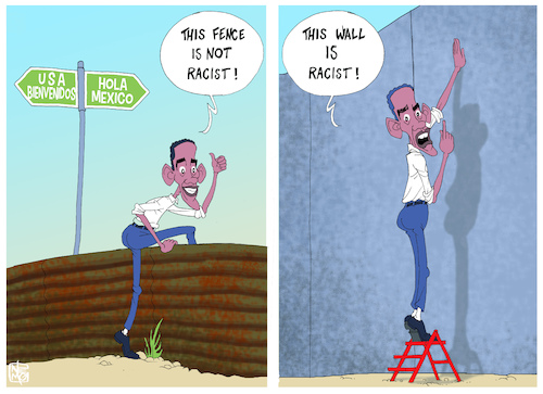 Cartoon: Racist Wall (medium) by NEM0 tagged obama,fence,act,wall,border,mexico,democrat,immigration,migrants,aliens,nemo,nem0,obama,fence,act,wall,border,mexico,democrat,immigration,migrants,aliens,nemo,nem0