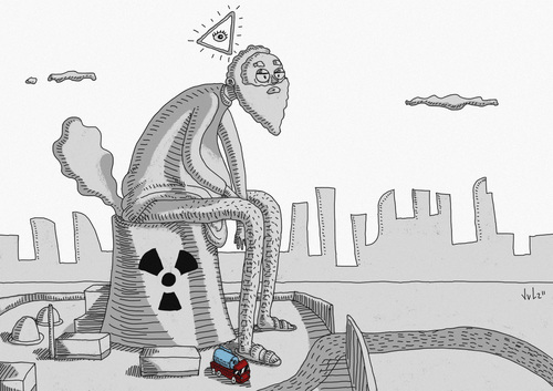Cartoon: Atomic (medium) by julianloa tagged atom,energy,god,risk,danger,problem
