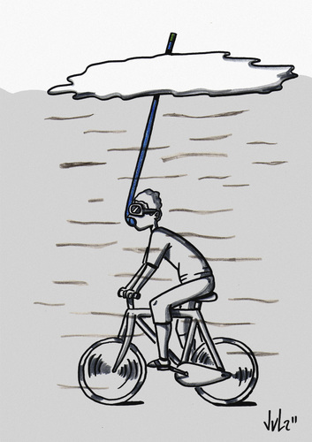 Cartoon: Biking in Madrid (medium) by julianloa tagged bike,smog,contamination,madrid,smoke,cars,scuba,diving