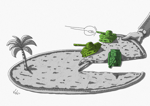Cartoon: Invasion pizza (medium) by julianloa tagged pizzapitch,pizza,invasion,war,tanks