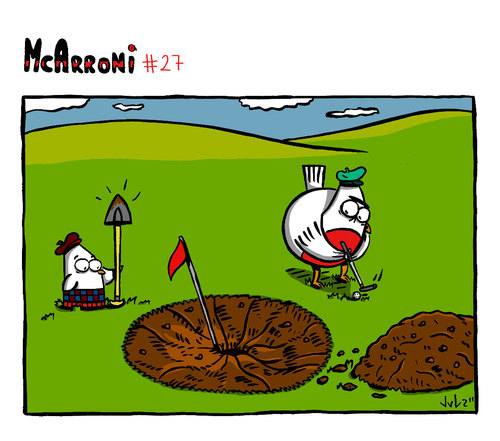 Cartoon: McArroni nro. 27 (medium) by julianloa tagged cheating,digging,golf,friend,bird,mcarroni