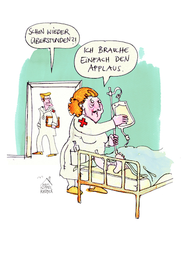 Cartoon: Applaus (medium) by Koppelredder tagged applaus,corona,covid19,pandemie,krankenhaus,pflege,pflegekraft,überstunden,zweitewelle,pflegepersonal,gehalt,applaus,corona,covid19,pandemie,krankenhaus,pflege,pflegekraft,überstunden,zweitewelle,pflegepersonal,gehalt