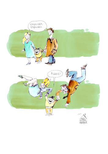 Cartoon: Ausflug (medium) by Koppelredder tagged fliegen,mutter,vater,kind,spaziergang,kraft,fliegen,mutter,vater,kind,spaziergang,kraft