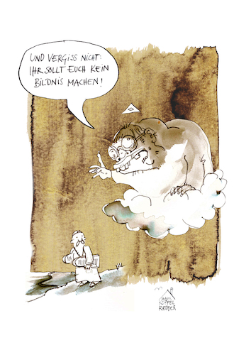 Cartoon: Bildnis (medium) by Koppelredder tagged zehngebote,10gebote,bilderverbot,gott,moses,gesetzestafeln,bibel,altestestament,zehngebote,10gebote,bilderverbot,gott,moses,gesetzestafeln,bibel,altestestament