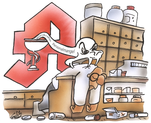 Cartoon: Apothekensterben (medium) by HSB-Cartoon tagged apotheke,apothekensterben,apotheker,pda,personalmangel,bürokratie,bürokratieabbau,pharma,pharmazie,pharmazeutisch,medikament,medizin,einzelhandel,geschäftsleben,wirtschaft,krise,unternehmer,nachfolgelösung,geschäftsaufgabe,apotheke,apothekensterben,apotheker,pda,personalmangel,bürokratie,bürokratieabbau,pharma,pharmazie,pharmazeutisch,medikament,medizin,einzelhandel,geschäftsleben,wirtschaft,krise,unternehmer,nachfolgelösung,geschäftsaufgabe