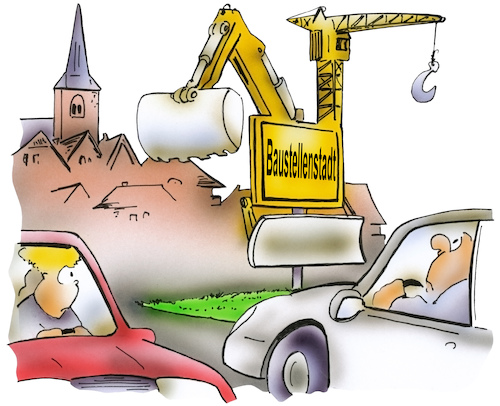 Cartoon: Baustelle Stadt (medium) by HSB-Cartoon tagged baustelle,straßenbau,hausbau,stadt,gemeinde,straßenbaustelle,bauarbeiter,baukran,baugerätbaumaschine,ortsdurchfahrt,ortsumgehiung,umgehungsstraße,bauarbeiten,baukoordinierung,straßensperrung,autoverkehr,verkehrssperrung,verkehrschaos,verkehrsfluss,cartoon,cartoonzeichner,cartoonist,baustelle,straßenbau,hausbau,stadt,gemeinde,straßenbaustelle,bauarbeiter,baukran,baugerätbaumaschine,ortsdurchfahrt,ortsumgehiung,umgehungsstraße,bauarbeiten,baukoordinierung,straßensperrung,autoverkehr,verkehrssperrung,verkehrschaos,verkehrsfluss,cartoon,cartoonzeichner,cartoonist