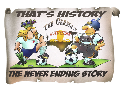 Cartoon: England vs Germany (medium) by HSB-Cartoon tagged soccer,football,fußball,sport,sports,england,germany,deutschland,südafrika,southafrica,history,game,play,player,championship,wc2010,worldchampionship,weltmeister,weltmeisterschaft,cup,cartoon,karikatur,caricature