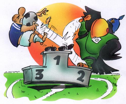 Cartoon: Fussball (medium) by HSB-Cartoon tagged sport,fussball,adler,schalke04,preussen,münster,,sport,fussball,adler,schalke04,preussen,münster,podest,pokal,sieg,wettkampf,regionalliga