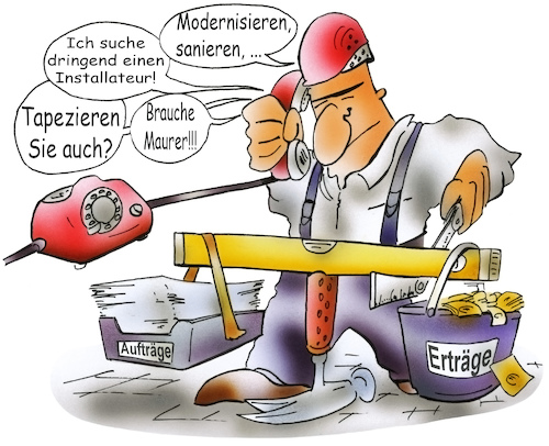 Cartoon: Handwerksaufträge (medium) by HSB-Cartoon tagged construction,work,job,airbrush,auftrag,auftragslage,aufträge,bau,bauarbeiten,bauboom,bauen,handwerk,handwerker,handwerksauftrag,handwerksaufträge,handwerksunternehmen,hausbau,hsb,hsbcartoon,installateur,karikatur,lokalkarikatur,maler,maurer,renovieren,renovierung,sanieren,sanierung,unternehmen,waage,construction,work,job,airbrush,auftrag,auftragslage,aufträge,bau,bauarbeiten,bauboom,bauen,handwerk,handwerker,handwerksauftrag,handwerksaufträge,handwerksunternehmen,hausbau,hsb,hsbcartoon,installateur,karikatur,lokalkarikatur,maler,maurer,renovieren,renovierung,sanieren,sanierung,unternehmen,waage