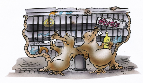 Cartoon: Hertie (medium) by HSB-Cartoon tagged hertie,mieten,mieter,gebäude,geschäft,unternehmen,verkauf,laden,ratte,cartoon,karikatur,airbrush