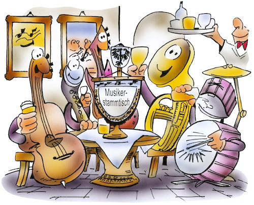Cartoon: Musikertreffen (medium) by HSB-Cartoon tagged musik,musiker,musikstammtisch,feiern,fröhlich,gastronomie,gemütlichkeit,instrumente,musikinstrument,geige,chello,trompete,gitarre,trommel,drums,schlagzeug,musik,musiker,musikstammtisch,feiern,fröhlich,gastronomie,gemütlichkeit,instrumente,musikinstrument,geige,chello,trompete,gitarre,trommel,drums,schlagzeug