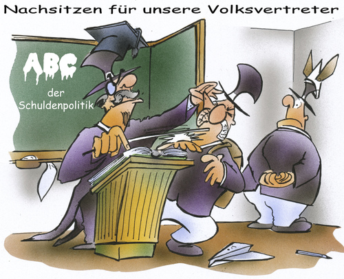 Cartoon: Politikschule (medium) by HSB-Cartoon tagged politik,politiker,schule,lehrer,schultafel,schulunterricht,finanzen,schulden,geld,wirtschaft,minister,politik,schule,lehrer