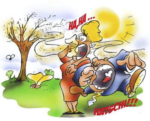 Cartoon: Pollenflug (medium) by HSB-Cartoon tagged allergiker,pollen,pollenzeit,blüte,natur,gesundheit,healthy,baum,tree,airbrush,allergiker,pollen,pollenzeit,blüte,natur,gesundheit,healthy,baum,tree,airbrush