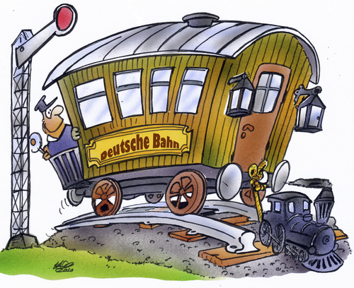 Cartoon: railway (medium) by HSB-Cartoon tagged railway,train,lok,zug,wagon,wagoon,gleis,station,cartoon,karikatur,airbrush,illustration,illustrationen,lok,zug