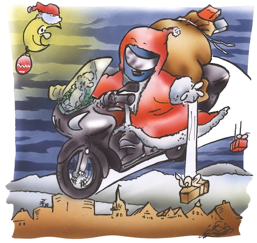 Cartoon: santa claus bike (medium) by HSB-Cartoon tagged santa,claus,nikolaus,xmas,bike,cartoon,present,geschenke,moon,weihnachten,advent,santa,claus,nikolaus,xmas,bike,cartoon,present,geschenke,moon,weihnachten,advent