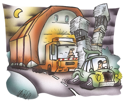 Cartoon: Schwertransport (medium) by HSB-Cartoon tagged bürokratie,schwerlastverkehr,lkw,lastwagen,schwertransporter,schwertransport,straßenverkehr,verwaltung,amt,verkehrsordnung,bürokraten,wirtschaft,maschinenbau,bürokratie,schwerlastverkehr,lkw,lastwagen,schwertransporter,schwertransport,straßenverkehr,verwaltung,amt,verkehrsordnung,bürokraten,wirtschaft,maschinenbau