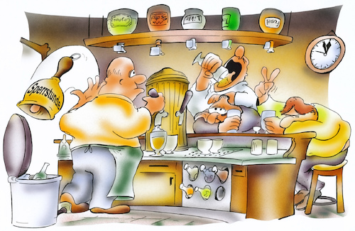 Cartoon: Sperrstunde (medium) by HSB-Cartoon tagged airbrush,bestellung,bier,cartoonist,dicht,feierabend,gastronomie,glocke,hsb,hsbcartoon,illustrationszeichner,karikaturist,kellner,kneipe,letzte,runde,lokalkarikatur,nacht,nachtschicht,restaurant,schließen,schluss,sperren,sperrstunde,letzterunde,airbrush,bestellung,bier,cartoonist,dicht,feierabend,gastronomie,glocke,hsb,hsbcartoon,illustrationszeichner,karikaturist,kellner,kneipe,letzte,runde,lokalkarikatur,nacht,nachtschicht,restaurant,schließen,schluss,sperren,sperrstunde,letzterunde