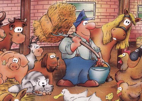 Cartoon: the farmer (medium) by HSB-Cartoon tagged farmer,farm,animal,cow,pig,horse,goose,dog,cat,hen,chicken,bauer,farmer,bauernhof,hof,stall,tiere,pferd,schwein,huhn,landwirtschaft,vieh,zucht,viehzucht,katze,tierliebe,zuneigung,harmonie,farm