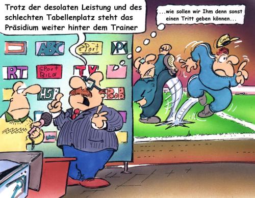 Cartoon: Trainer feuern (medium) by HSB-Cartoon tagged sport,fußball,trainer,reporter,soccer,praesident,manager,fußballspiel