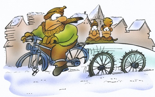 Cartoon: winter tyre with spikes (medium) by HSB-Cartoon tagged bicycle,wheels,tyres,spike,winter,snow,ice,street,road,strasse,weg,schnee,eis,kälte,reifen,räder,fahrrad,cartoon,hsbcartoon,karikatur,caricature,airbrush,airbrushart,airbruschcartoon,illustration,fahrrad,schnee,winter,eis,glätte,verkehr,straßenverkehr,winterreifen