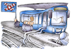 Cartoon: Schienenersatzverkehr (small) by HSB-Cartoon tagged bahn,db,deutschebahn,bahnhof,schienenersatzverkehr,bus,karikatur,busse,öpnv,bahnkunde,insasse,pendler,schaffner,cartoon,bahnsteig,zug,lok,personenzug