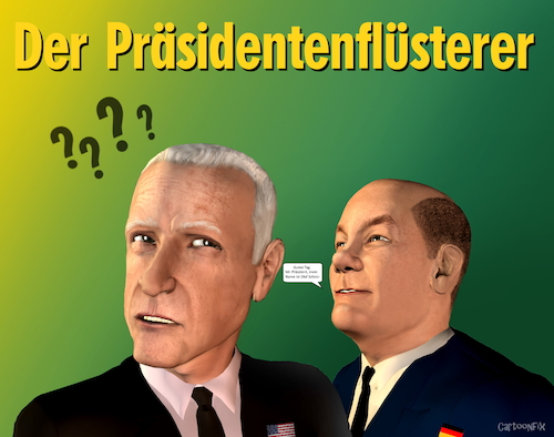 Cartoon: Der Präsidentenflüsterer (medium) by Cartoonfix tagged olaf,scholz,bundeskanzler,besuch,in,usa