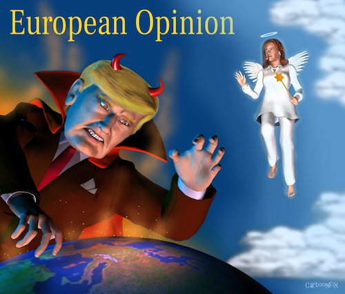 Cartoon: European Opinion (medium) by Cartoonfix tagged trump,harris,european,opinion,angel,devil