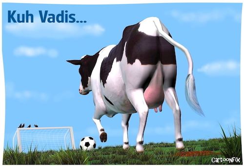 Cartoon: Kuh Vadis (medium) by Cartoonfix tagged corona,virus,fußball,bundesliega,weltmeisterschaft,europameisterschaft