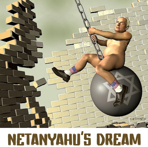Cartoon: Netanyahus Dream (medium) by Cartoonfix tagged netanyahus,dream,wrecking,ball,gaza,palästinenser,vertreibung,genozid,israel,miley,cyrus