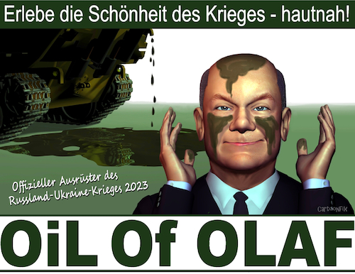 Cartoon: Oil of Olaf (medium) by Cartoonfix tagged olaf,scholz,leopard,panzerlieferung,an,die,ukraine,gesichtspflegeprodukt,oil,of,olaz