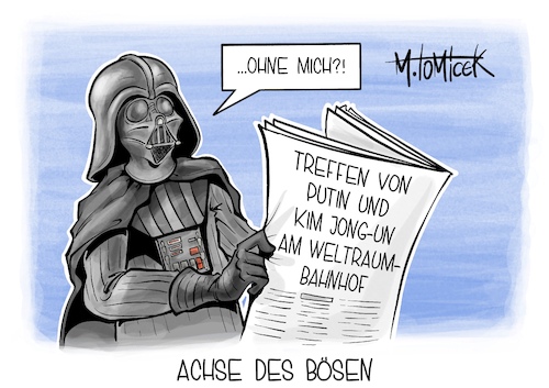 Cartoon: Achse des Bösen (medium) by Mirco Tomicek tagged weltraumbahnhof,wostotschny,wladimir,putin,kim,jong,un,waffen,geschäfte,verhandlungen,krieg,russland,nordkorea,waffengeschäfte,satelliten,weltraum,star,wars,darth,vader,cartoon,karikatur,pressekarikatur,mirco,tomicek,weltraumbahnhof,wostotschny,wladimir,putin,kim,jong,un,waffen,geschäfte,verhandlungen,krieg,russland,nordkorea,waffengeschäfte,satelliten,weltraum,star,wars,darth,vader,cartoon,karikatur,pressekarikatur,mirco,tomicek