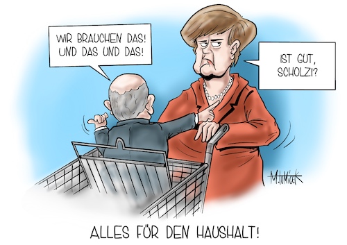 Cartoon: Alles für den Haushalt! (medium) by Mirco Tomicek tagged angela,merkel,olaf,scholz,kanzlerin,bundeskanzlerin,finanzminister,generaldebatte,debatte,bund,bundestag,haushalt,haushaltsplan,hilfsprogramm,klimaschutz,verschuldung,schulden,2021,corona,covid19,karikatur,cartoon,mirco,tomicek,angela,merkel,olaf,scholz,kanzlerin,bundeskanzlerin,finanzminister,generaldebatte,debatte,bund,bundestag,haushalt,haushaltsplan,hilfsprogramm,klimaschutz,verschuldung,schulden,2021,corona,covid19,karikatur,cartoon,mirco,tomicek