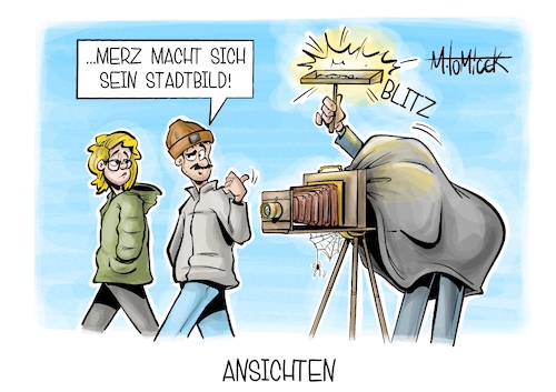 Cartoon: Ansichten (medium) by Mirco Tomicek tagged union,cdu,friedrich,merz,bundeskanzler,kanzler,stadtbild,aussage,stadt,bild,städte,innenstädte,migration,migrationspolitik,politik,töchter,kritik,ansichten,innenstadt,karikatur,pressekarikatur,cartoon,mirco,tomicek,union,cdu,friedrich,merz,bundeskanzler,kanzler,stadtbild,aussage,stadt,bild,städte,innenstädte,migration,migrationspolitik,politik,töchter,kritik,ansichten,innenstadt,karikatur,pressekarikatur,cartoon,mirco,tomicek