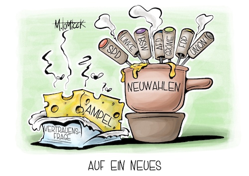 Cartoon: Auf ein Neues (medium) by Mirco Tomicek tagged olaf,scholz,bundestag,vertrauensfrage,vertrauen,frage,neuwahlen,neu,wahl,wahlen,gewählt,spd,ampel,aus,ampelkoalition,regierung,grüne,fdp,afd,union,linke,bsw,wahlkampf,weihnachten,käsefondue,karikatur,pressekarikatur,cartoon,mirco,tomicek,olaf,scholz,bundestag,vertrauensfrage,vertrauen,frage,neuwahlen,neu,wahl,wahlen,gewählt,spd,ampel,aus,ampelkoalition,regierung,grüne,fdp,afd,union,linke,bsw,wahlkampf,weihnachten,käsefondue,karikatur,pressekarikatur,cartoon,mirco,tomicek