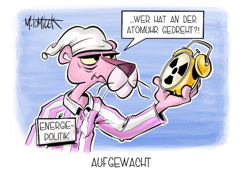 Cartoon: Aufgewacht (medium) by Mirco Tomicek tagged bundestag,weiterbetrieb,akw,atomkraftwerke,atomkraftwerk,kraftwerke,atom,atomenergie,energie,energien,energiekrise,krise,energiepreise,energiepolitik,politik,inflation,atommüll,paulchen,pink,panther,atomuhr,cartoon,karikatur,pressekarikatur,mirco,tomicek,bundestag,weiterbetrieb,akw,atomkraftwerke,atomkraftwerk,kraftwerke,atom,atomenergie,energie,energien,energiekrise,krise,energiepreise,energiepolitik,politik,inflation,atommüll,paulchen,pink,panther,atomuhr,cartoon,karikatur,pressekarikatur,mirco,tomicek