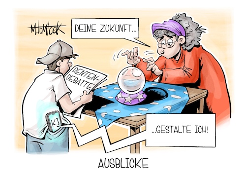 Cartoon: Ausblicke (medium) by Mirco Tomicek tagged rente,rentendebatte,debatte,frührente,arbeiten,arbeit,rentenreform,ki,künstliche,intelligenz,karikatur,cartoon,pressekarikatur,mirco,tomicek,rente,rentendebatte,debatte,frührente,arbeiten,arbeit,rentenreform,ki,künstliche,intelligenz,karikatur,cartoon,pressekarikatur,mirco,tomicek