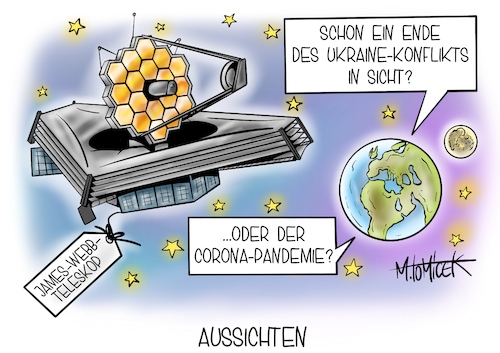 Cartoon: Aussichten (medium) by Mirco Tomicek tagged weltraumteleskop,weltraum,teleskop,james,webb,weltall,orbit,all,ukraine,konflikt,spannung,nato,russland,eu,usa,corona,lockerung,pandemie,inzidenz,inzidenzwert,virus,varianten,mutationen,infektion,cartoon,karikatur,pressekarikatur,mirco,tomicek,weltraumteleskop,weltraum,teleskop,james,webb,weltall,orbit,all,ukraine,konflikt,spannung,nato,russland,eu,usa,corona,lockerung,pandemie,inzidenz,inzidenzwert,virus,varianten,mutationen,infektion,cartoon,karikatur,pressekarikatur,mirco,tomicek