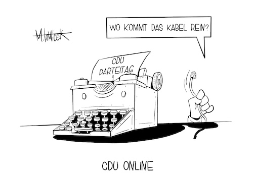 Cartoon: CDU Online (medium) by Mirco Tomicek tagged cdu,parteitag,partei,tag,verschoben,online,digital,web,internet,live,livestream,stream,januar,corona,covid19,pandemie,virus,lockdown,shutdown,vorstand,wahl,wahlen,vorsitz,vorsitzenden,friedrich,merz,armin,laschet,nobert,röttgen,chef,chefs,parteien,kabel,netz,netzwerk,schreibmachine,modern,karikatur,pressekarikatur,cartoon,mirco,tomicek,cdu,parteitag,partei,tag,verschoben,online,digital,web,internet,live,livestream,stream,januar,corona,covid19,pandemie,virus,lockdown,shutdown,vorstand,wahl,wahlen,vorsitz,vorsitzenden,friedrich,merz,armin,laschet,nobert,röttgen,chef,chefs,parteien,kabel,netz,netzwerk,schreibmachine,modern,karikatur,pressekarikatur,cartoon,mirco,tomicek